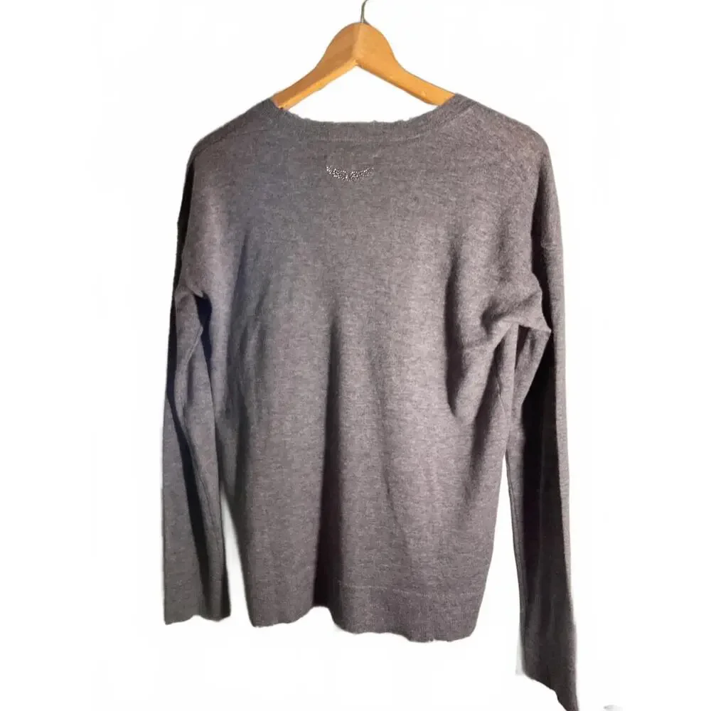 Zadig & Voltaire Women's Gray Angel Wing Cashmere V-Neck Sweater Medium - Picture 7 of 12